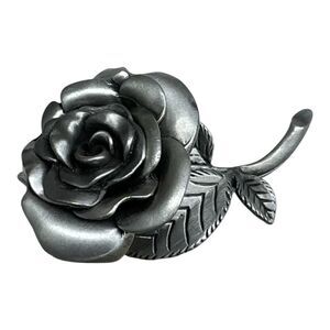 Vintage Brooch Pewter Layered Rose Stem Signed AJRCO Jewelry Pin